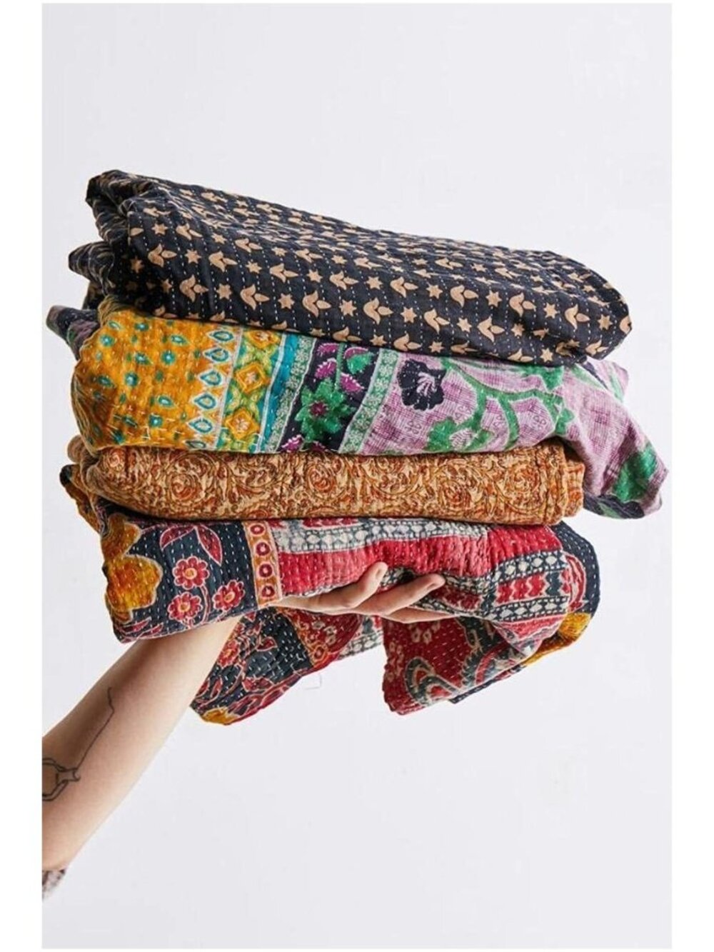 Indian Vintage Kantha Quilt Handmade Throw Reversible Cotton Blankets 1 Quilt